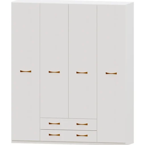 Armario 4 puertas abatibles 2 cajones Blanco Niza tirador standar, 198x232x52 cm