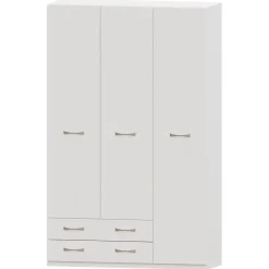 Armario 3 puertas abatibles 2 cajones Blanco Niza tirador standar, 149x232x52 cm