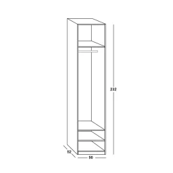 Armario juvenil 1 puerta 2 cajones Start, 50x232x52 cm