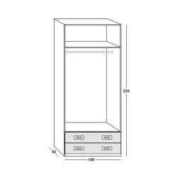Armario juvenil 2 puertas 2 cajones Start, 100x232x52 cm