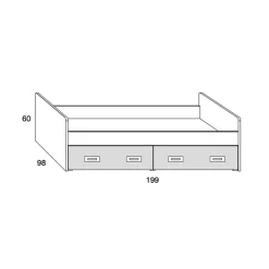 Cama juvenil 2 cajones Start, 199x60x98 cm