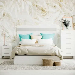 Dormitorio de matrimonio / Cabecero, mesita de noche y sinfonier en Blanco/Plata / Puzzle 27