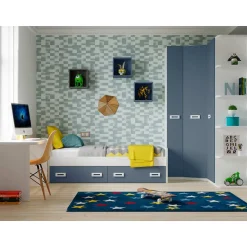 Dormitorio juvenil completo Blanco/Azul Start 04