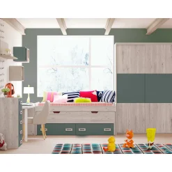 Dormitorio juvenil completo Artic/Verde Start 06