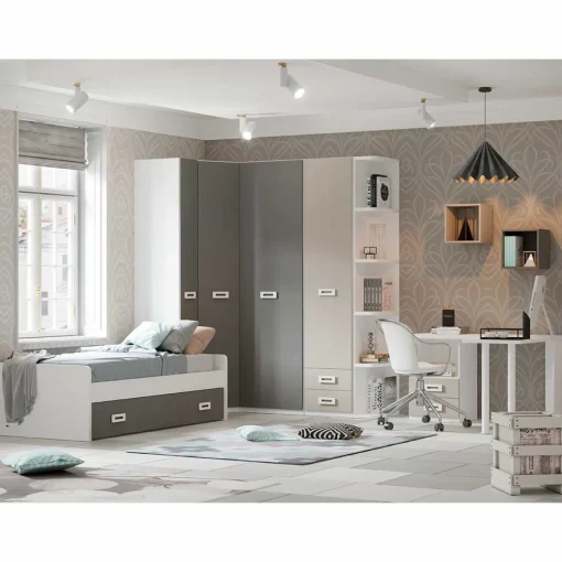 Dormitorio juvenil completo Blanco/Grey/Grafito Start 07