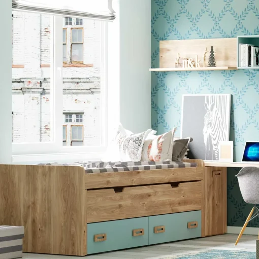 Dormitorio juvenil completo Roble/Aqua blue Start 01