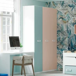 Dormitorio juvenil completo Blanco/Aqua/Rosa Start 03