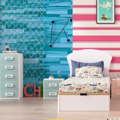 Dormitorio juvenil completo Blanco/Rosa/Aqua Start 08