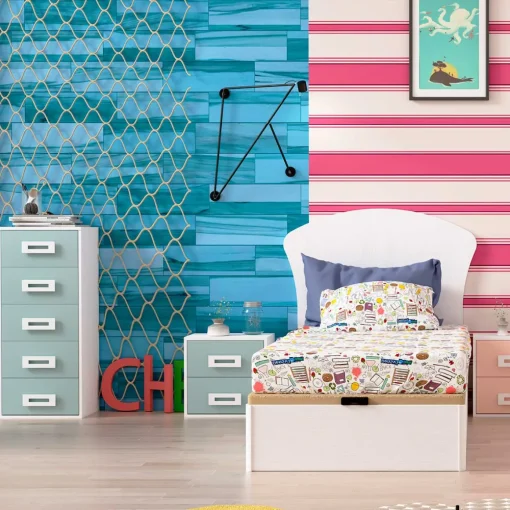 Dormitorio juvenil completo Blanco/Rosa/Aqua Start 08