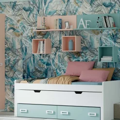 Dormitorio juvenil completo Blanco/Aqua/Rosa Start 03
