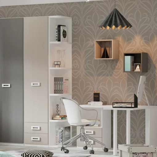 Dormitorio juvenil completo Blanco/Grey/Grafito Start 07