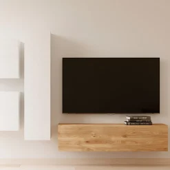 Módulo de salón Blanco Puzzle vitrina o bajo TV, 138x28x30 cm