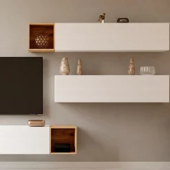 Módulo de salón Blanco Puzzle vitrina o bajo TV, 138x28x30 cm