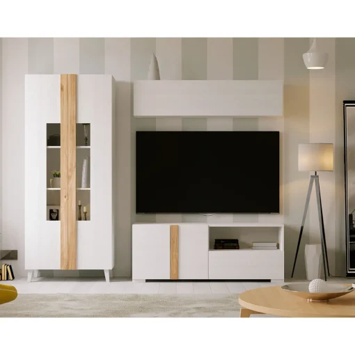 Mueble de salón Blanco/Roble Puzzle 28, 220 cm
