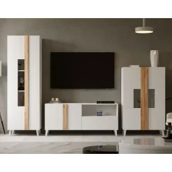 Mueble de salón Blanco/Roble Puzzle 24, 280 cm