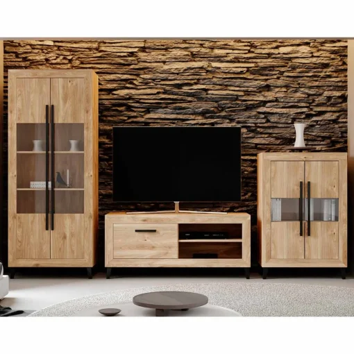 Mueble de salón Roble tirador lineal Niza 01, 300 cm