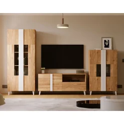 Mueble de salón Roble/Blanco Puzzle 23, 300 cm