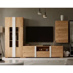 Mueble de salón Roble/Blanco Puzzle 27, 260 cm
