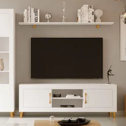 Mueble TV Blanco nieve 180 Niza tirador standar, 180x50x42 cm