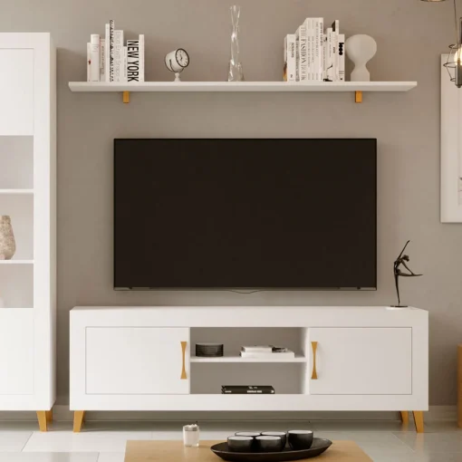 Mueble TV Blanco nieve 180 Niza tirador standar, 180x50x42 cm
