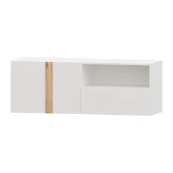 Mueble TV Blanco nieve 140 Puzzle tirador Roble, 140x50x42 cm
