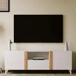 Mueble TV Blanco nieve 180 Puzzle tirador Roble, 180x50x42 cm