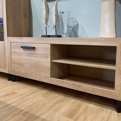Mueble TV Roble 140 Niza tirador lineal, 140x50x42 cm