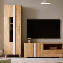 Mueble TV Roble 140 Puzzle tirador Blanco nieve, 140x50x42 cm